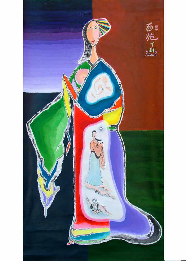 当代画坛巨匠-丁天财作品;西施：68cmX115cm  特价酬宾:1000000.00
